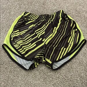 Nike Women's Black and Neon Green Athletic Shorts